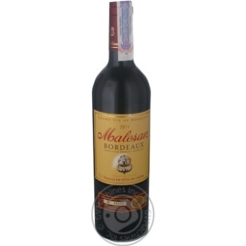 Malesan Bordeaux Red Dry Wine 12.5% 0.75l - buy, prices for MegaMarket - photo 1