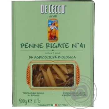 Макарони De Cecco Penne Rigate Biologica №41 500г - купить, цены на - фото 4