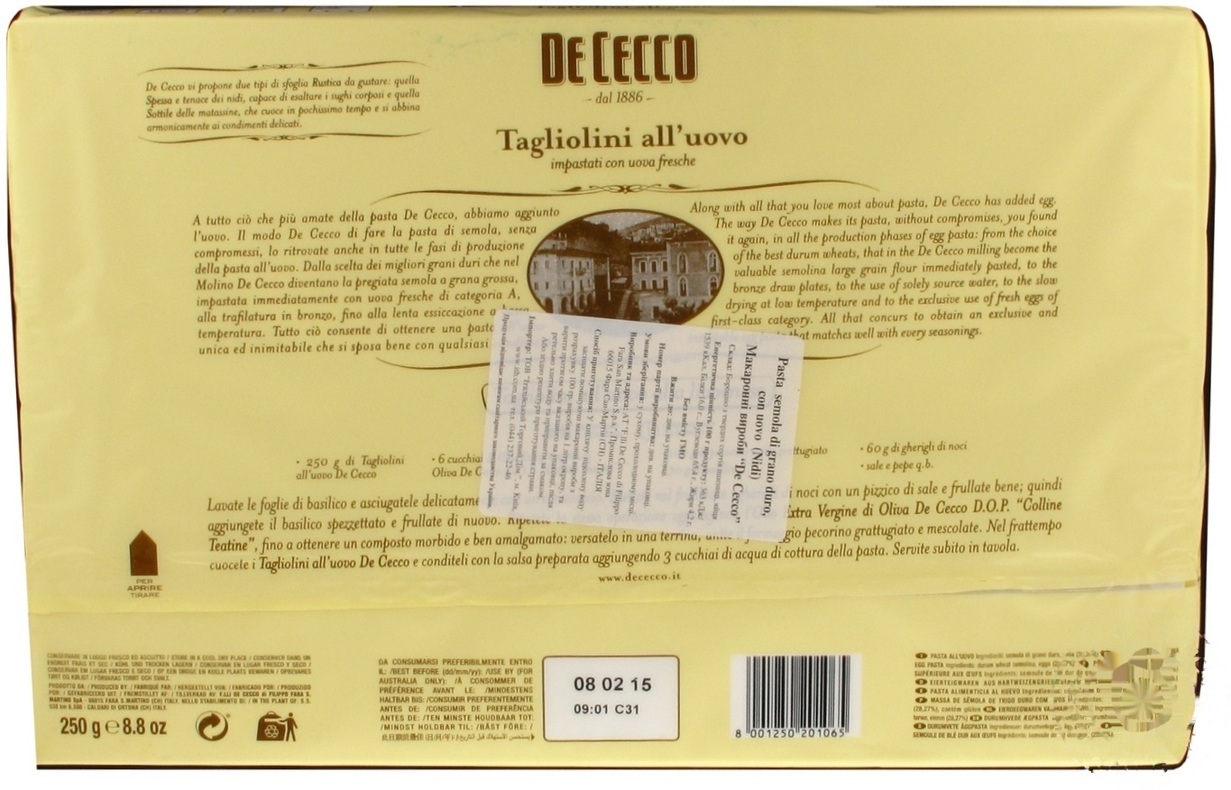 

Макаронные изделия De Cecco Tagliolini №106 250г