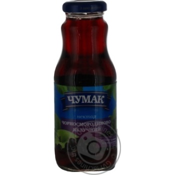 Unclarified pasteurized nectar with sugar Chumak blackcurrant and apple glass bottle 250ml Ukraine - buy, prices for - photo 1