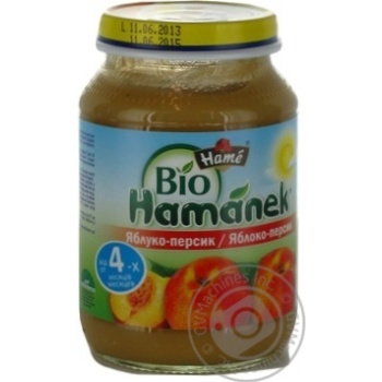 Puree Hame Hamanek Apple-Peach for 4+ months old babies glass jar 190g Czech Republic - buy, prices for - photo 1