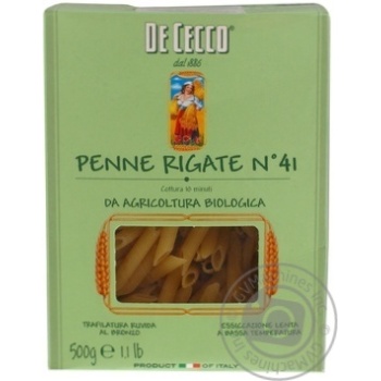 Макарони De Cecco Penne Rigate Biologica №41 500г