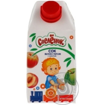 Reconstituted sterilized homogenized sugar-free juice with pulp Spelenok apple and peach for 5+ months babies tetra pak 500ml Russia