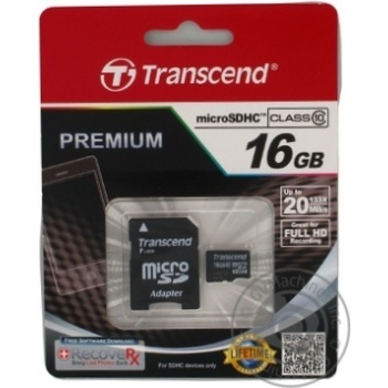 Карта пам'ятi Transcend micro SDHC 16GB Class10 з SD адаптером - купити, ціни на NOVUS - фото 7