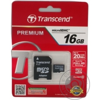 Карта пам'ятi Transcend micro SDHC 16GB Class10 з SD адаптером - купити, ціни на - фото 9