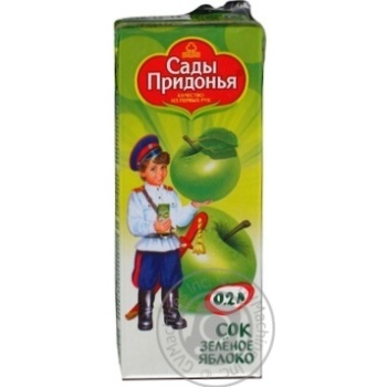 Reconstituted clarified pasteurized juice Sady Pridonia green apple sugar-free for 3+ months babies tetra pak 200ml Russia