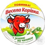 Сир Весела Корівка з зеленню та часником плавлений 50% 90г пластиковий стакан