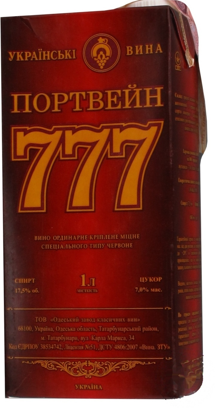 

Вино Портвейн 777 красное 14,5% 1л