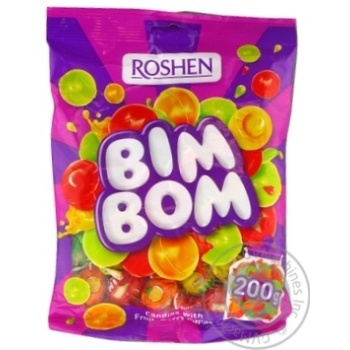 Цукерки Roshen Бім-Бом карамель з фруктово-ягідною начинкою 200г купити, ціни на МегаМаркет - фото 1