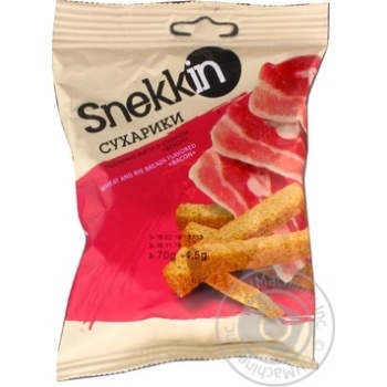 Сухарики Snekkin пшенично-ржаные со вкусом бекона 70г купить, цены на МегаМаркет - фото 1