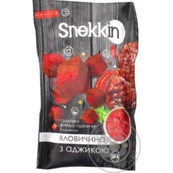 Сухарики Snekkin пшенично-ржаные со вкусом говядины с аджикой 30г купить, цены на МегаМаркет - фото 1