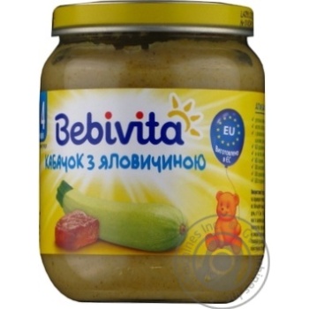 Пюре Bebivita Кабачок з яловичиною с/б 125г х6 купити, ціни на МегаМаркет - фото 1
