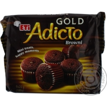 Кекси Eti Adicto Gold Browni мiнi шоколаднi з шоколадним соусом 9*20г 180г