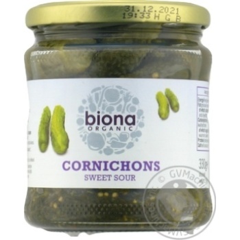 Корнішони Biona Organic мариновані 330г - купити, ціни на ULTRAMARKET - фото 1