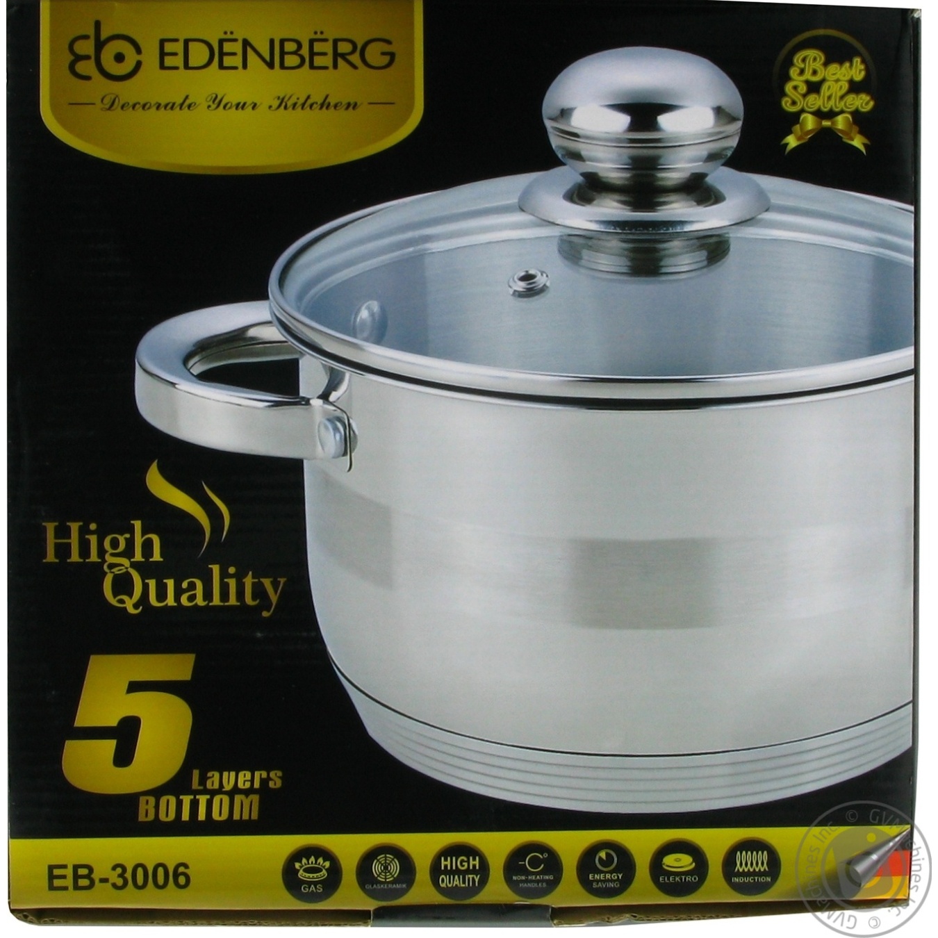 

Каструля Edenberg зі кришкою ЕВ-3006 22см 4,8л