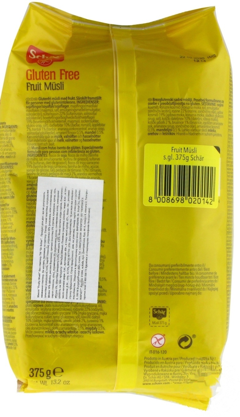 

Мюсли Schar фруктовые без глютена 375г